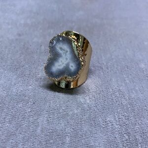 Gold Plated and Dyed Gray Agate Ring